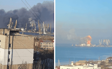 Explosions and a strong fire in the port of Berdyansk