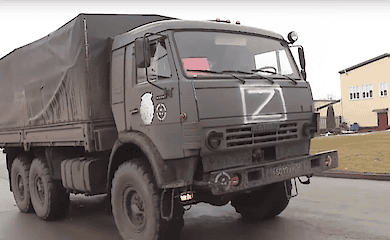 Russian military truck crushes bus with civilians
