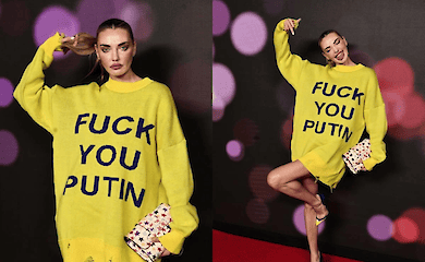 Ukrainian supermodel Alina Baykova appeared in a dress with an appeal to Putin at the opening of Fashion Week