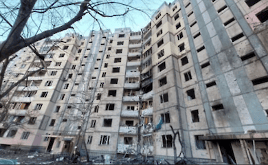 What houses damaged by Russian shelling have been rebuilt in Kyiv
