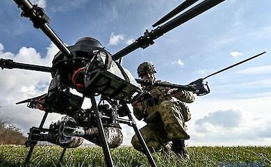 Ukrainian attack hexacopter "Vampire" shown by soldiers of the Ukrainian defence forces