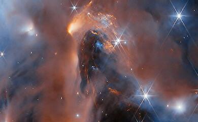 A star cluster in the reflection nebula NGC 1333. A mosaic made up of several images acquired by the James Webb telescope