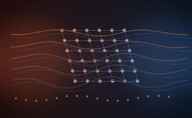Crystal lattice and waves &mdash; an illustration of heat transfer. AI-generated
