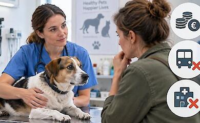 A veterinarian discusses pet care concerns with a dog owner