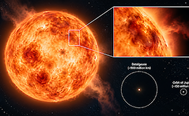 A schematic view of Betelgeuse, with its uneven surface and bright, hot regions