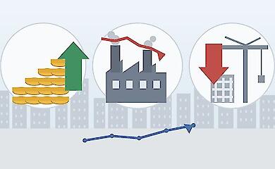 A schematic illustration of wage growth against a backdrop of declining industrial and construction output