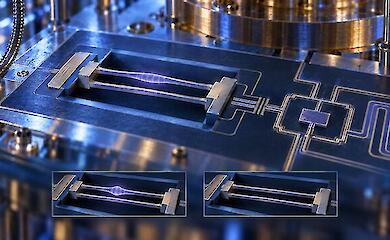 A microscopic mechanical resonator and a superconducting qubit on a cryogenic quantum chip
