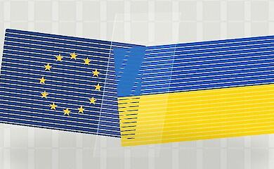 Flags of Ukraine and the European Union illustrating Ukraine's EU accession talks