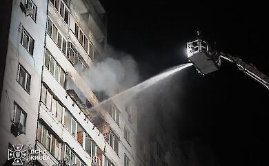 A Russian drone struck a residential building in Kyiv on 7 October 2026